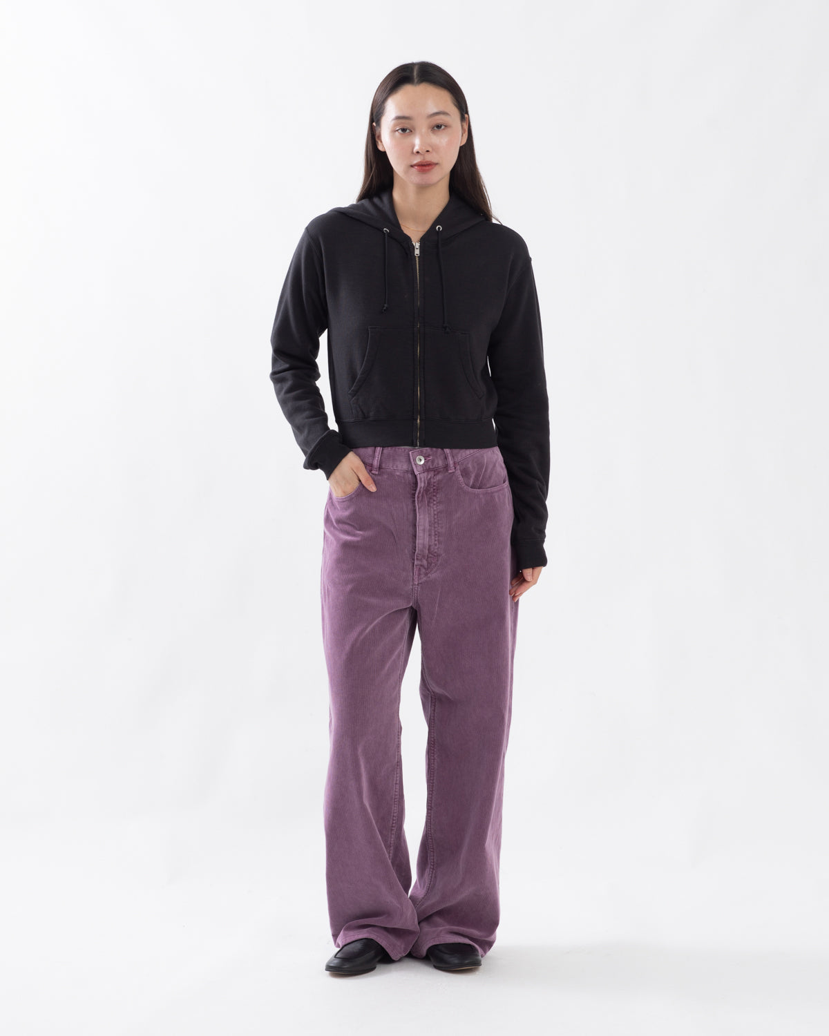 GARMENT-DYED FINX CORDUROY 5P WIDE PANTS (WOMEN'S)