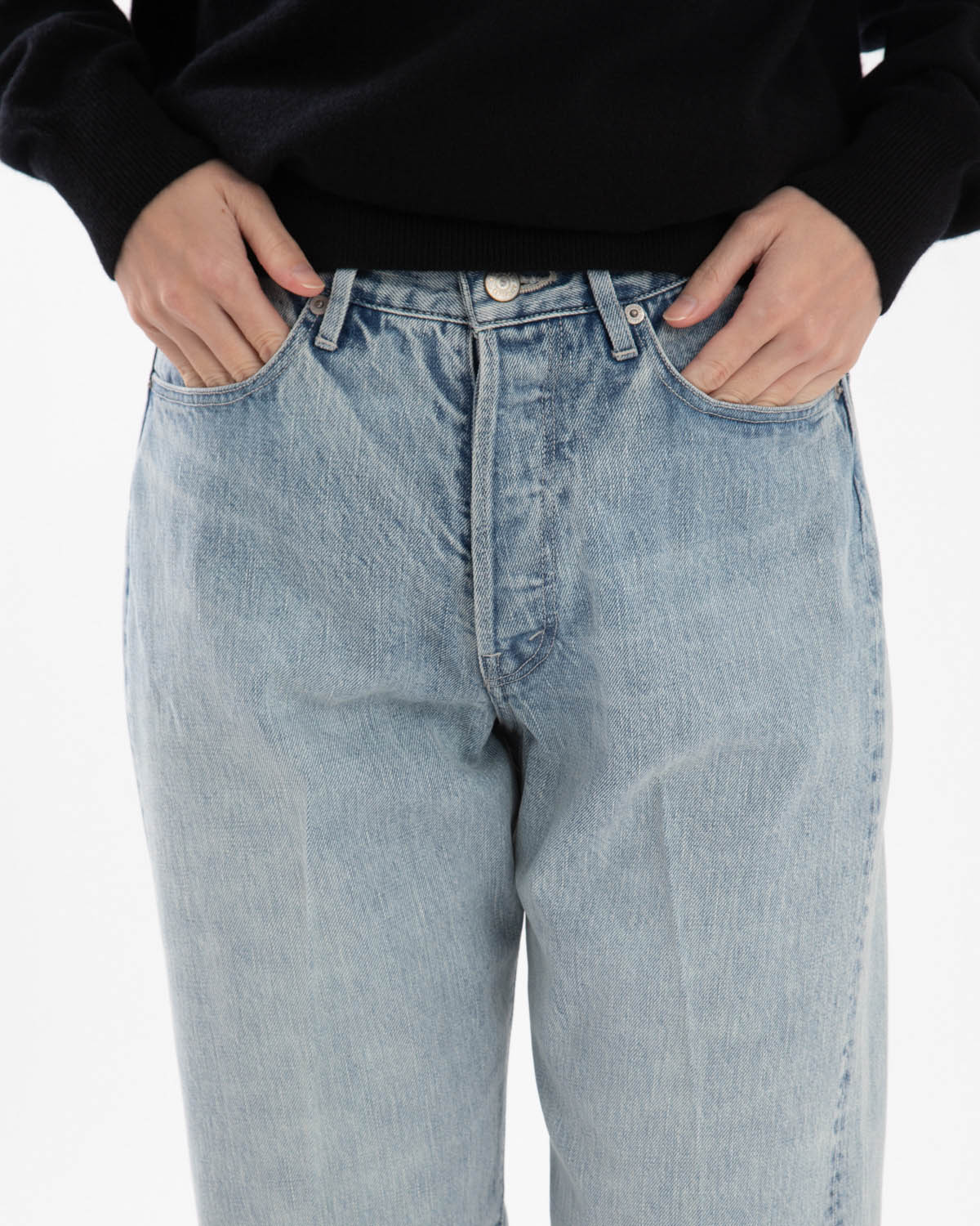 FADED HEAVY DENIM CENTRE-PLEATED PANTS (WOMEN'S)
