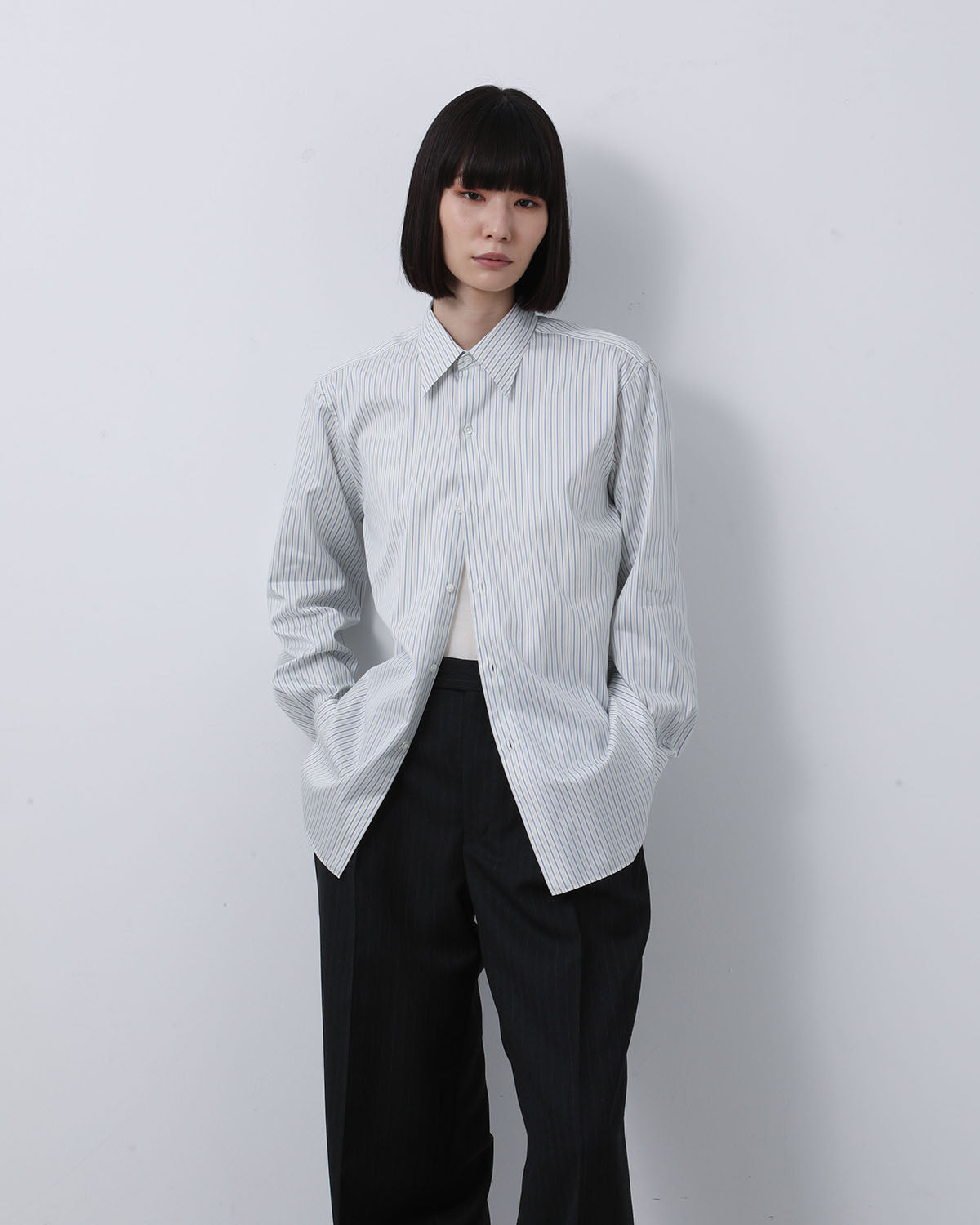 COTTON SILK STRIPE DOUBLE-CUFF SHIRT (WOMEN'S)