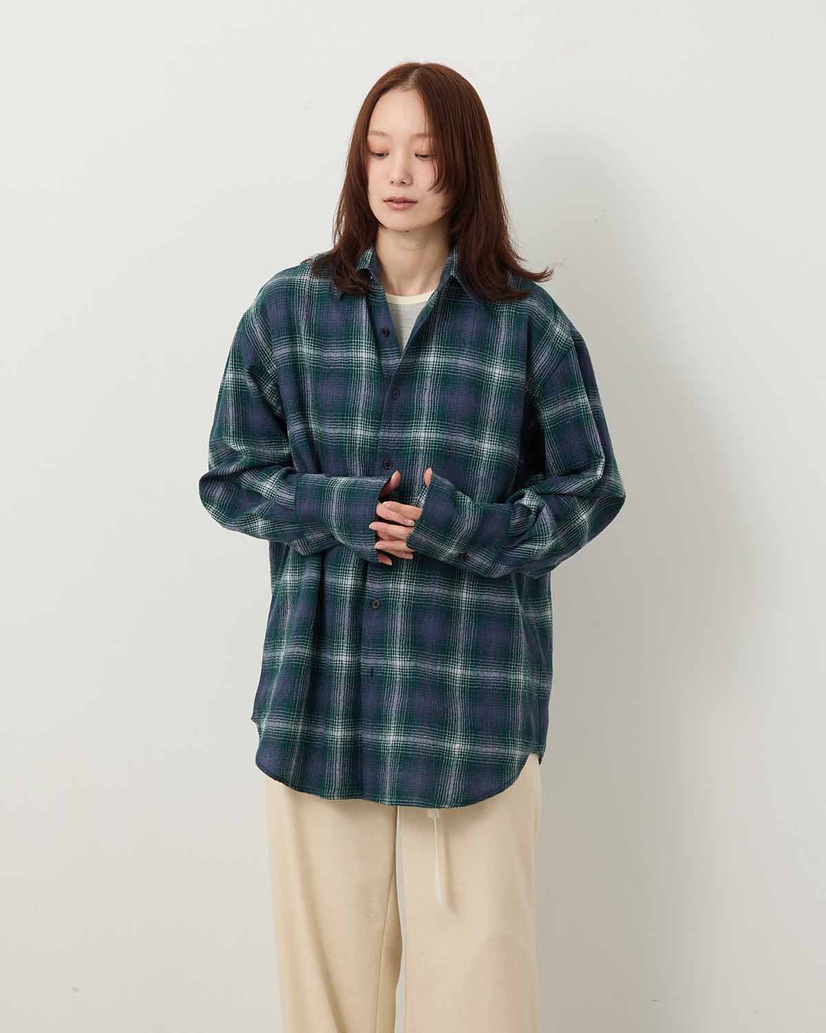 AIRY WOOL CHECK SHIRT (WOMEN'S)