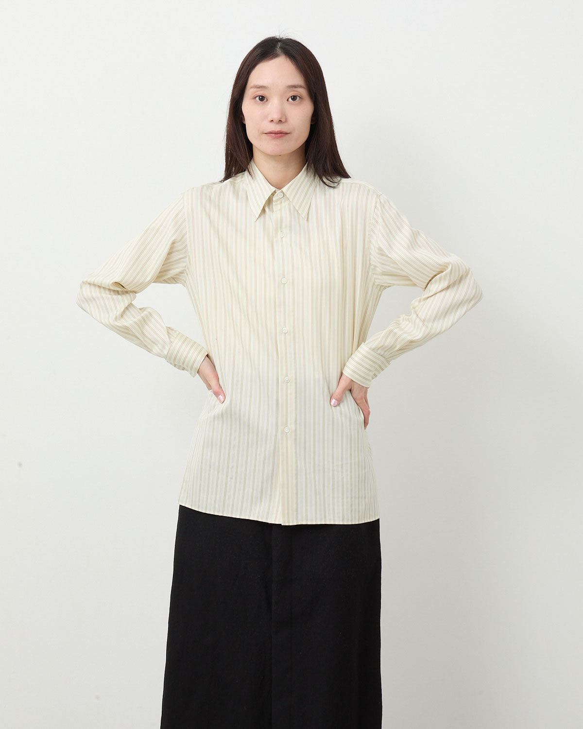 COTTON SILK STRIPE DOUBLE-CUFF SHIRT (WOMEN'S)