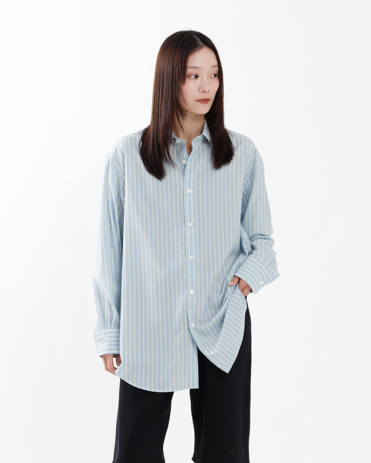 SUPER FINE WOOL STRIPE SHIRT (WOMEN'S)