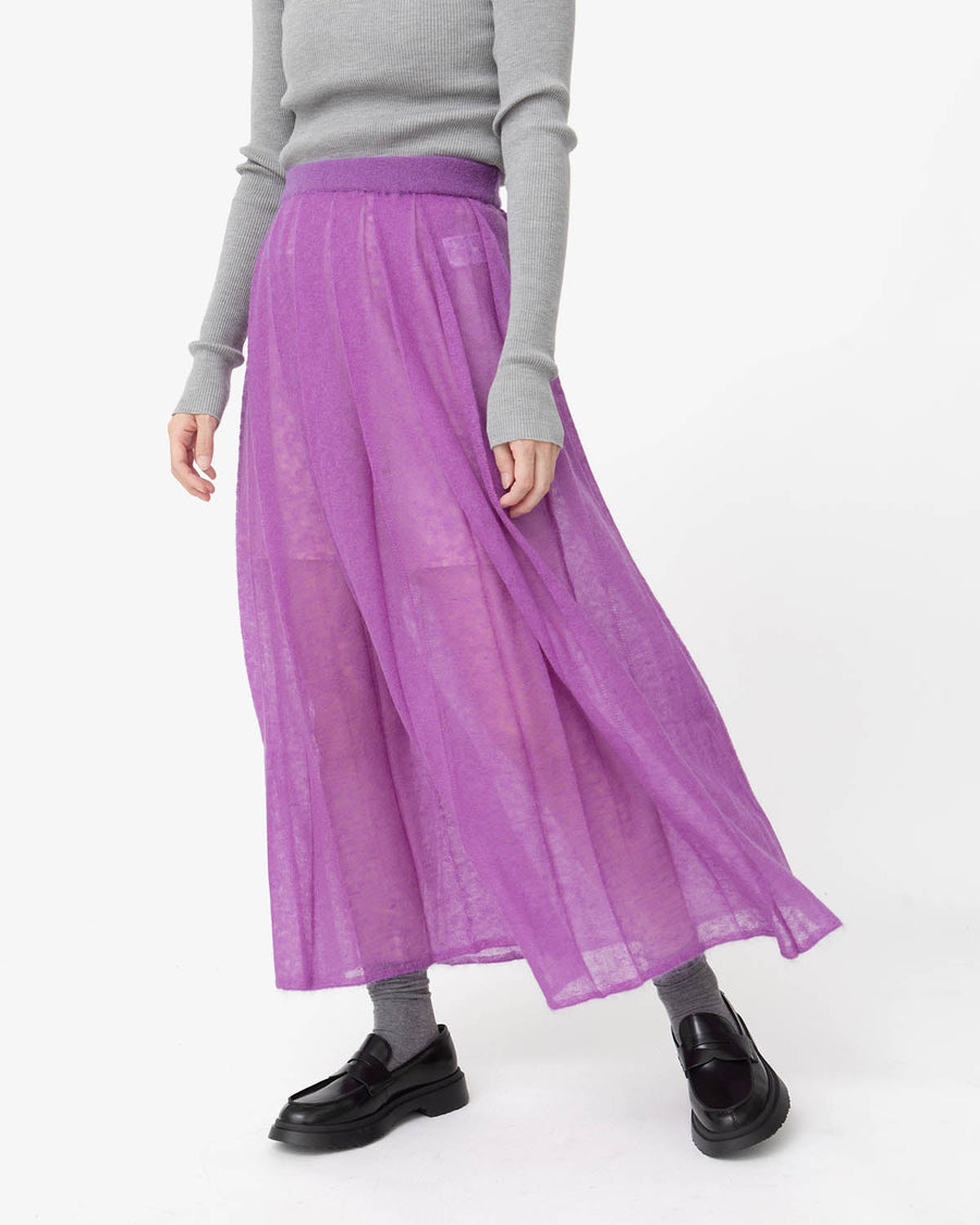 KID MOHAIR SHEER KNIT PLEATED SKIRT