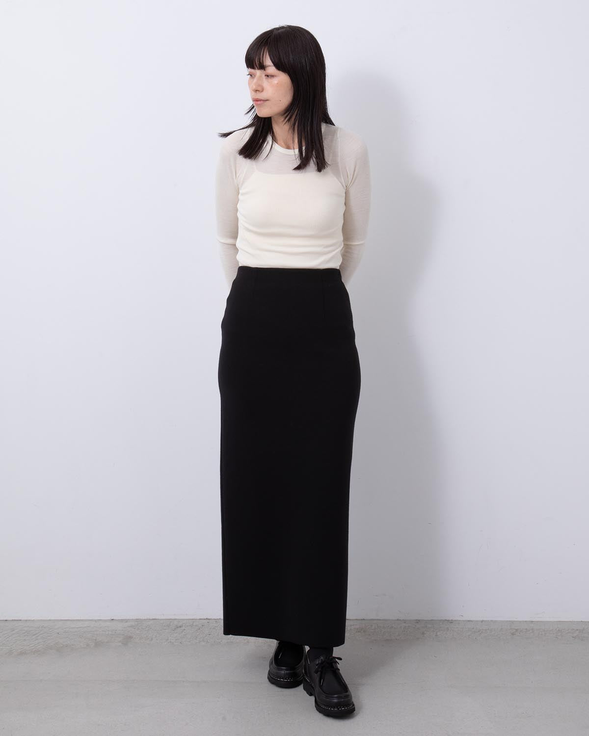 WOOL STRETCH DOUBLE FACE KNIT SKIRT
