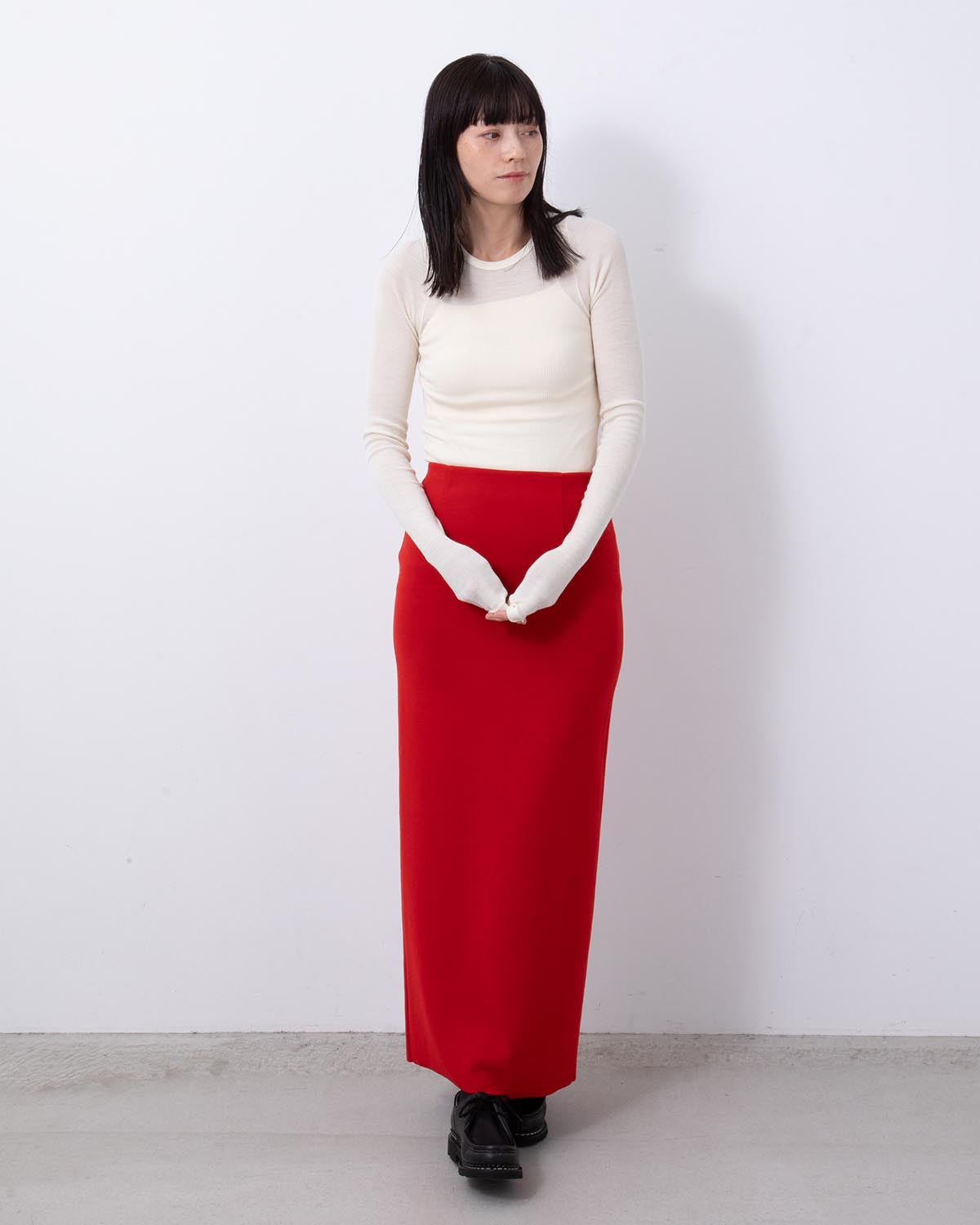 WOOL STRETCH DOUBLE FACE KNIT SKIRT