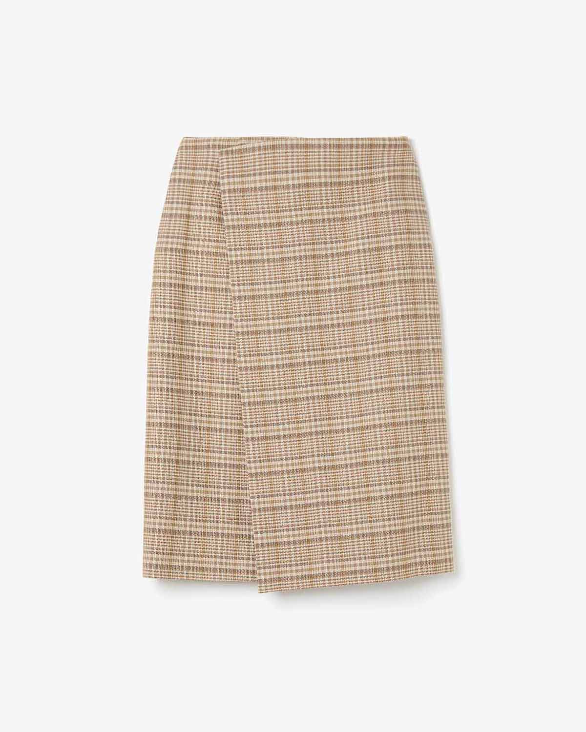 SILK LINEN NEP CHECK WRAP SKIRT