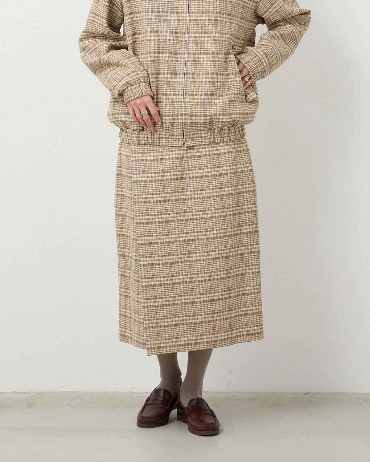 SILK LINEN NEP CHECK WRAP SKIRT