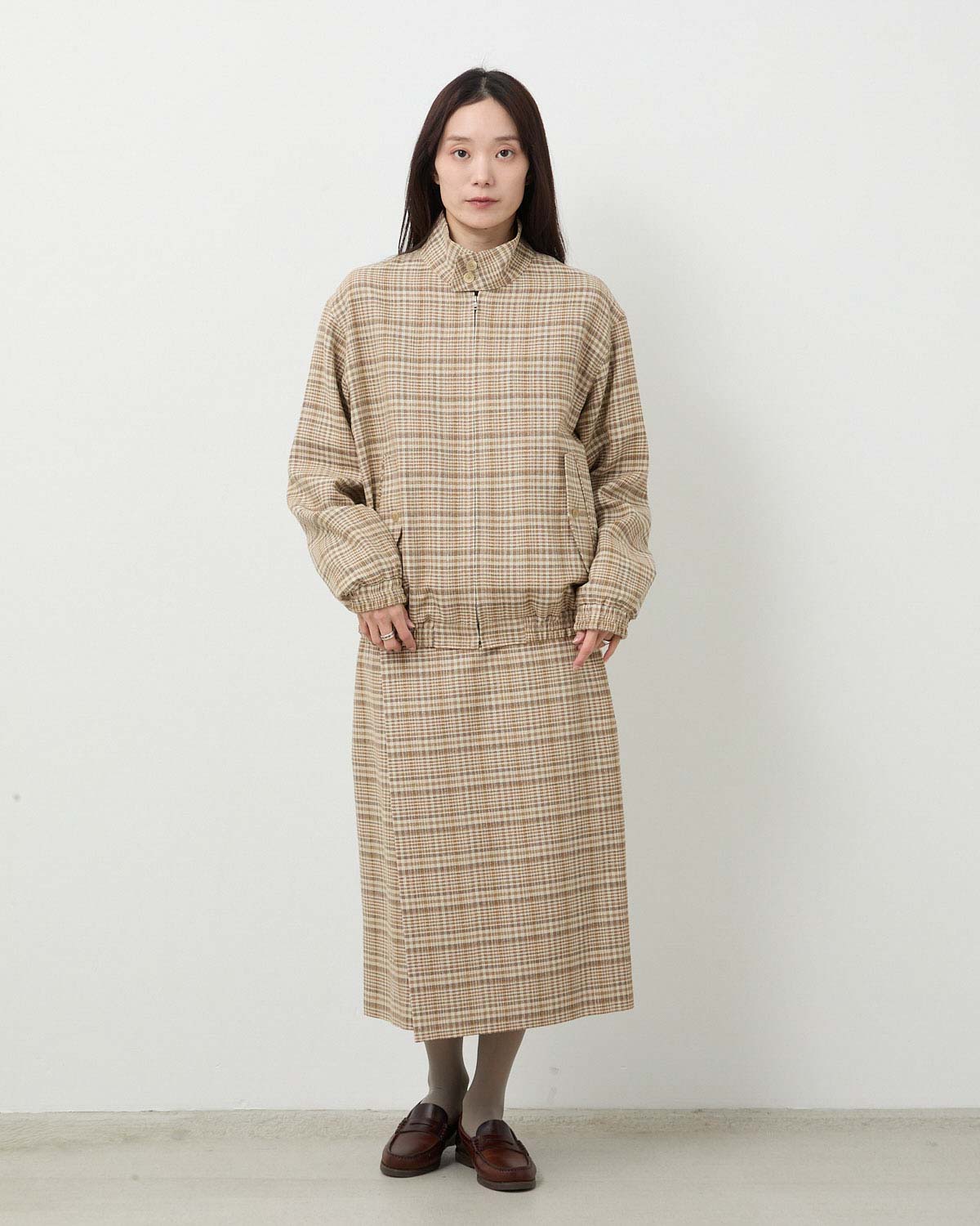 SILK LINEN NEP CHECK WRAP SKIRT
