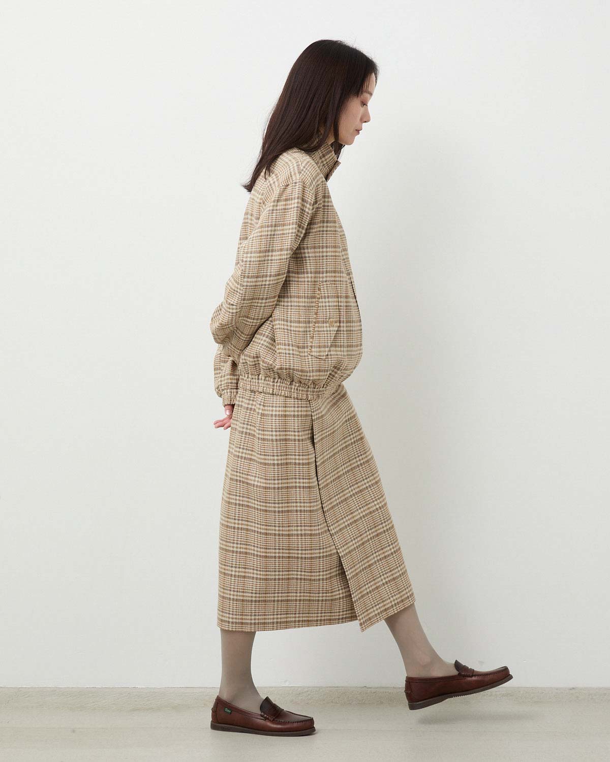 SILK LINEN NEP CHECK WRAP SKIRT