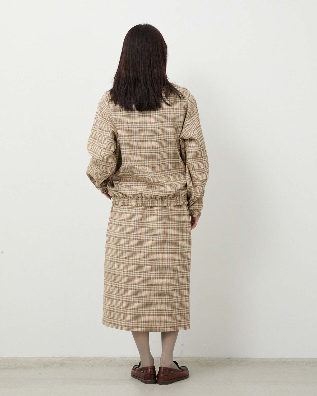 SILK LINEN NEP CHECK WRAP SKIRT