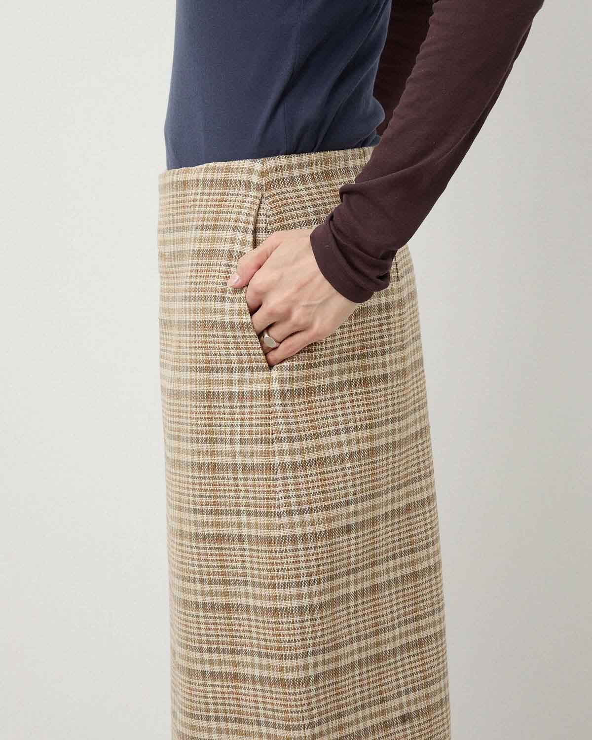 SILK LINEN NEP CHECK WRAP SKIRT