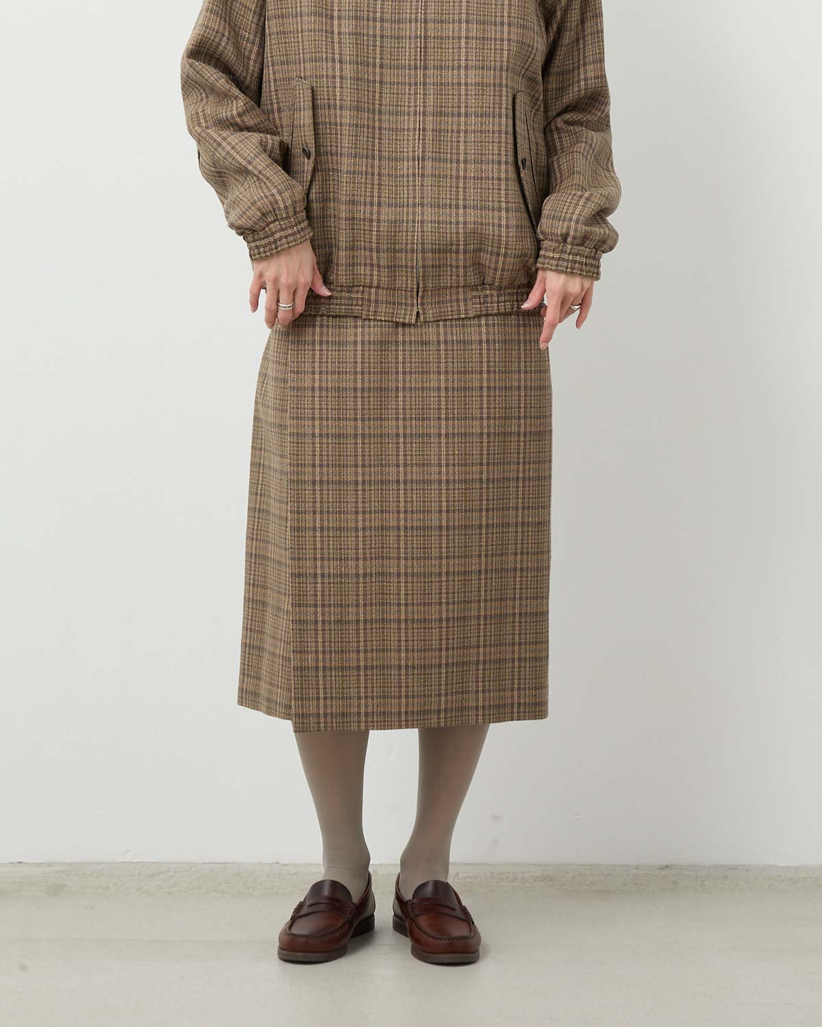 SILK LINEN NEP CHECK WRAP SKIRT
