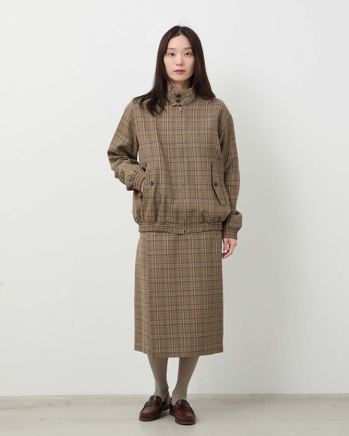 SILK LINEN NEP CHECK WRAP SKIRT