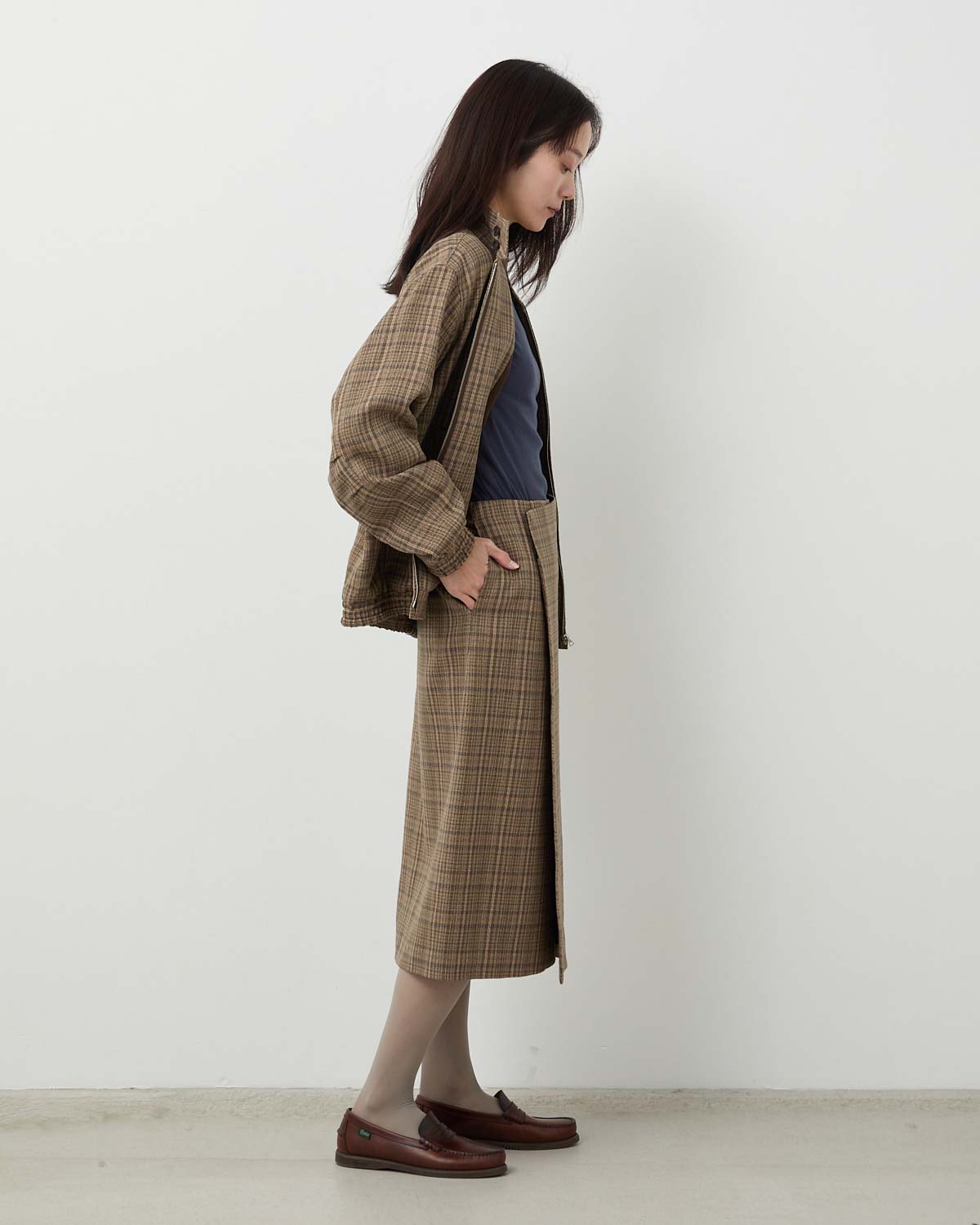 SILK LINEN NEP CHECK WRAP SKIRT