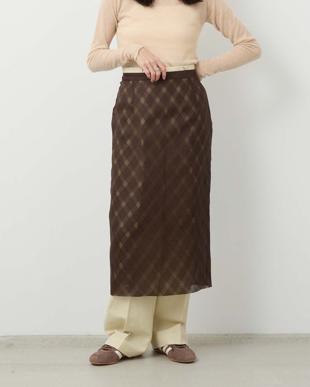SHEER SILK COTTON CUT JACQUARD PENCIL SKIRT