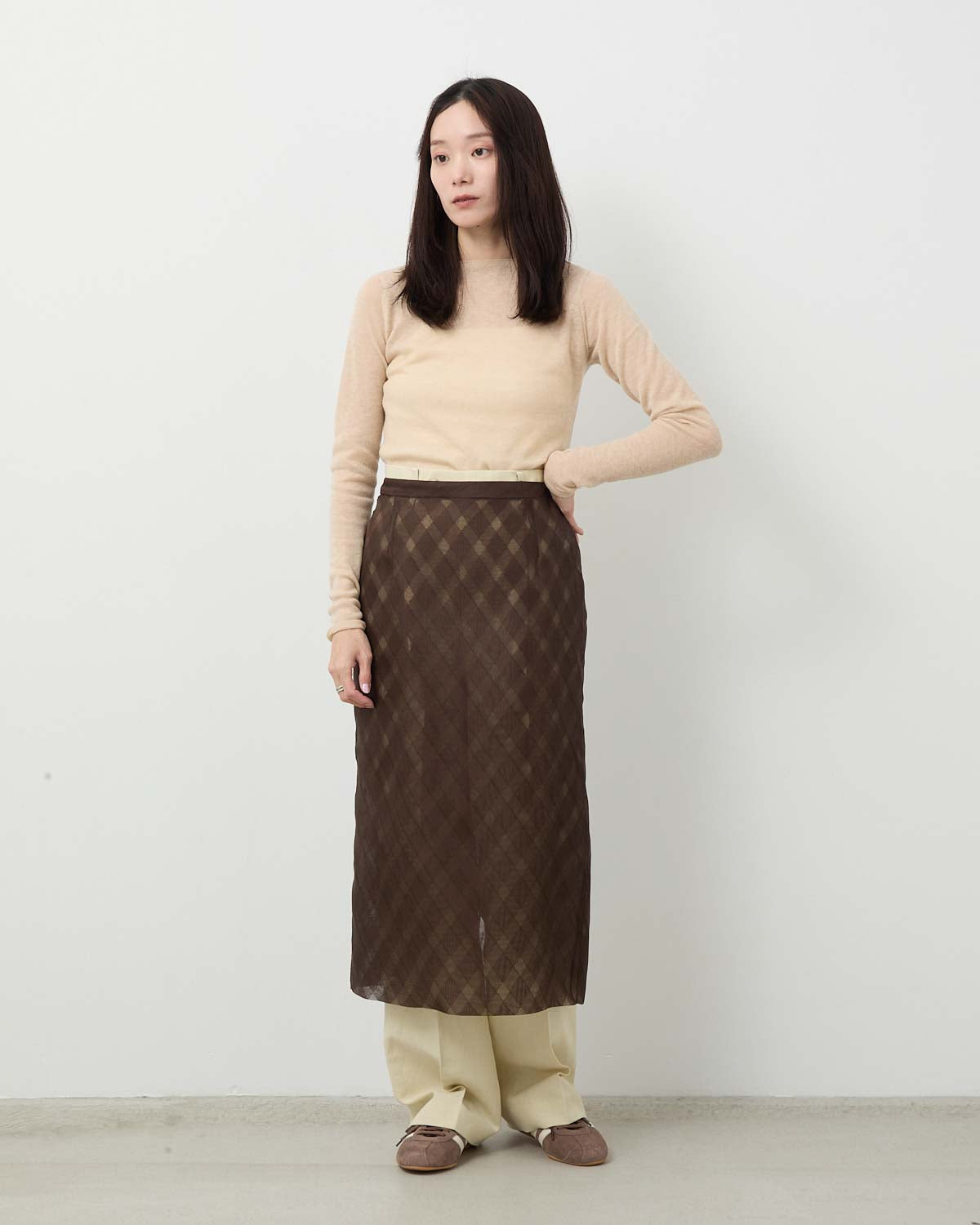 SHEER SILK COTTON CUT JACQUARD PENCIL SKIRT