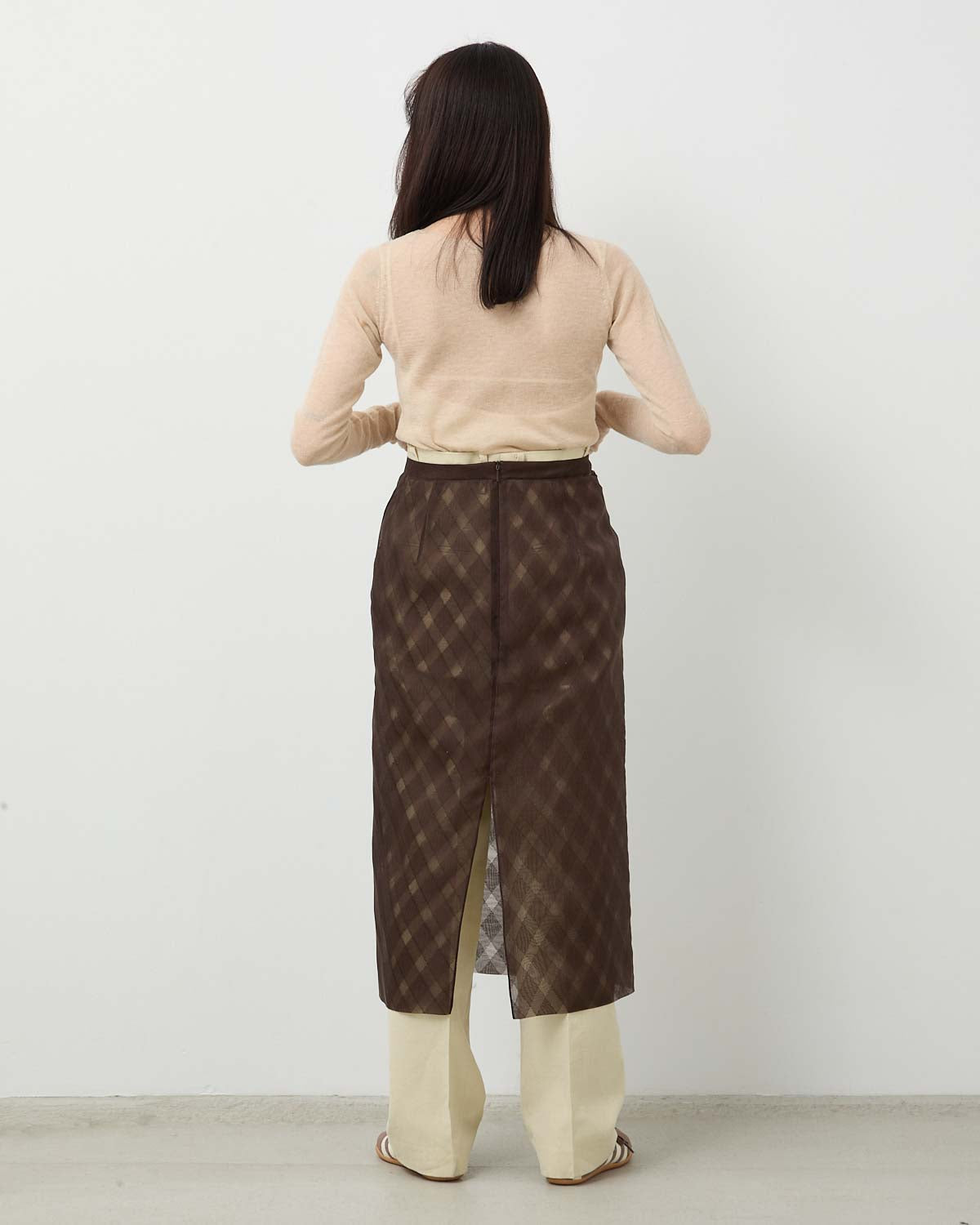 SHEER SILK COTTON CUT JACQUARD PENCIL SKIRT