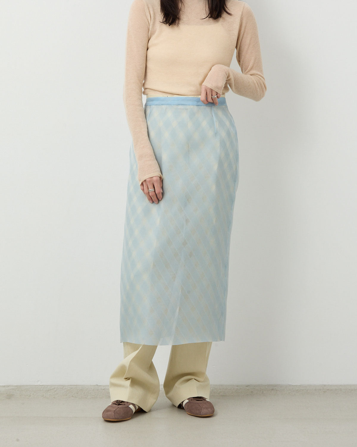 SHEER SILK COTTON CUT JACQUARD PENCIL SKIRT