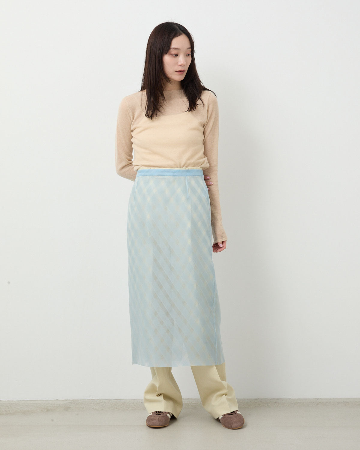 SHEER SILK COTTON CUT JACQUARD PENCIL SKIRT