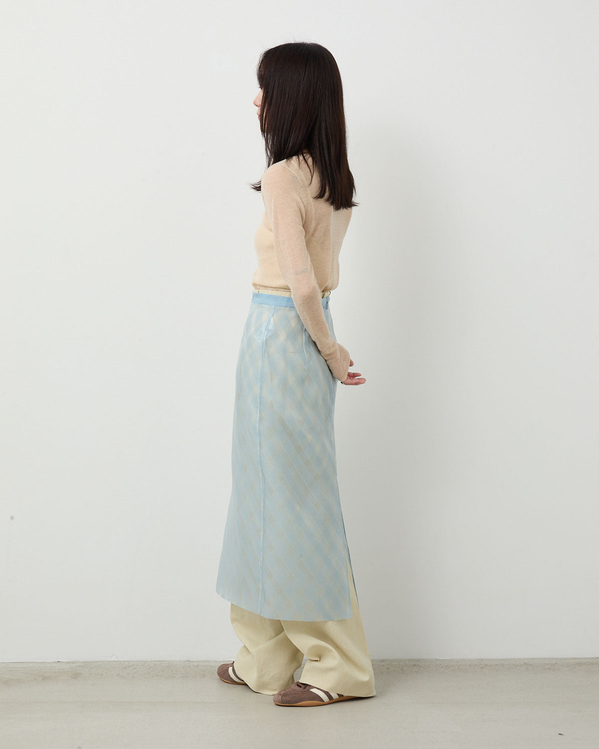 SHEER SILK COTTON CUT JACQUARD PENCIL SKIRT