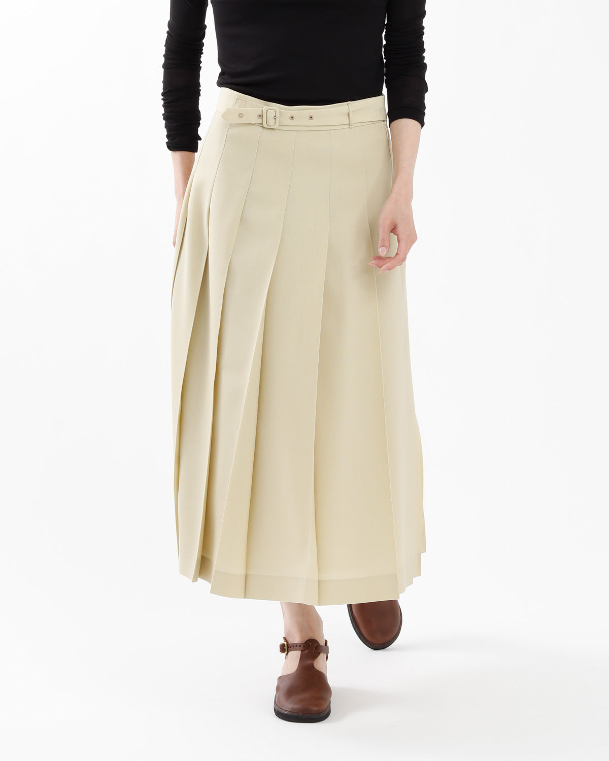 WOOL KID MOHAIR HOPSACK PLEATED SKIRT