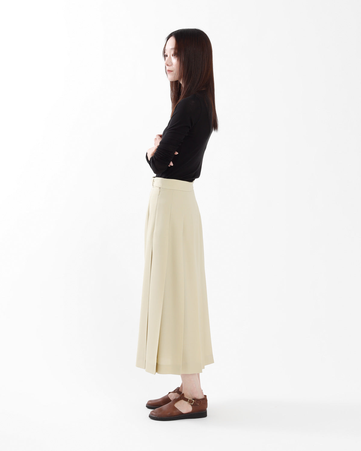 WOOL KID MOHAIR HOPSACK PLEATED SKIRT