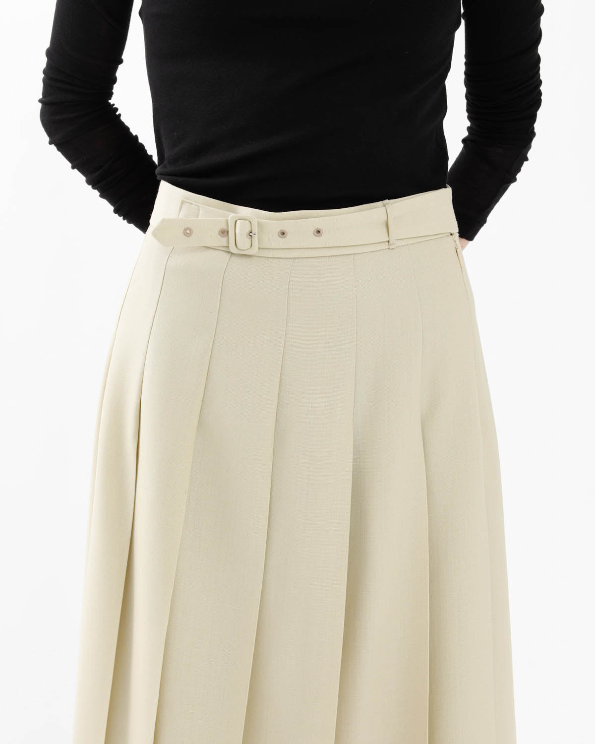WOOL KID MOHAIR HOPSACK PLEATED SKIRT