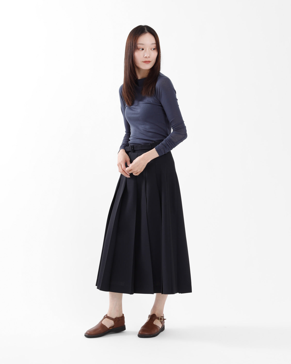 WOOL KID MOHAIR HOPSACK PLEATED SKIRT
