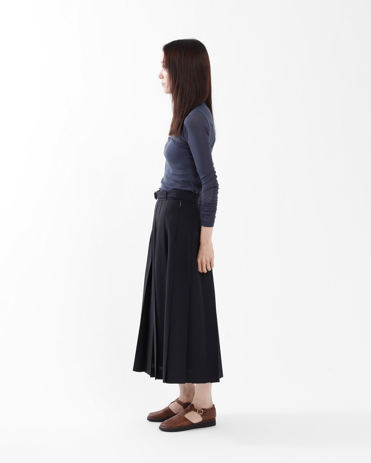 WOOL KID MOHAIR HOPSACK PLEATED SKIRT
