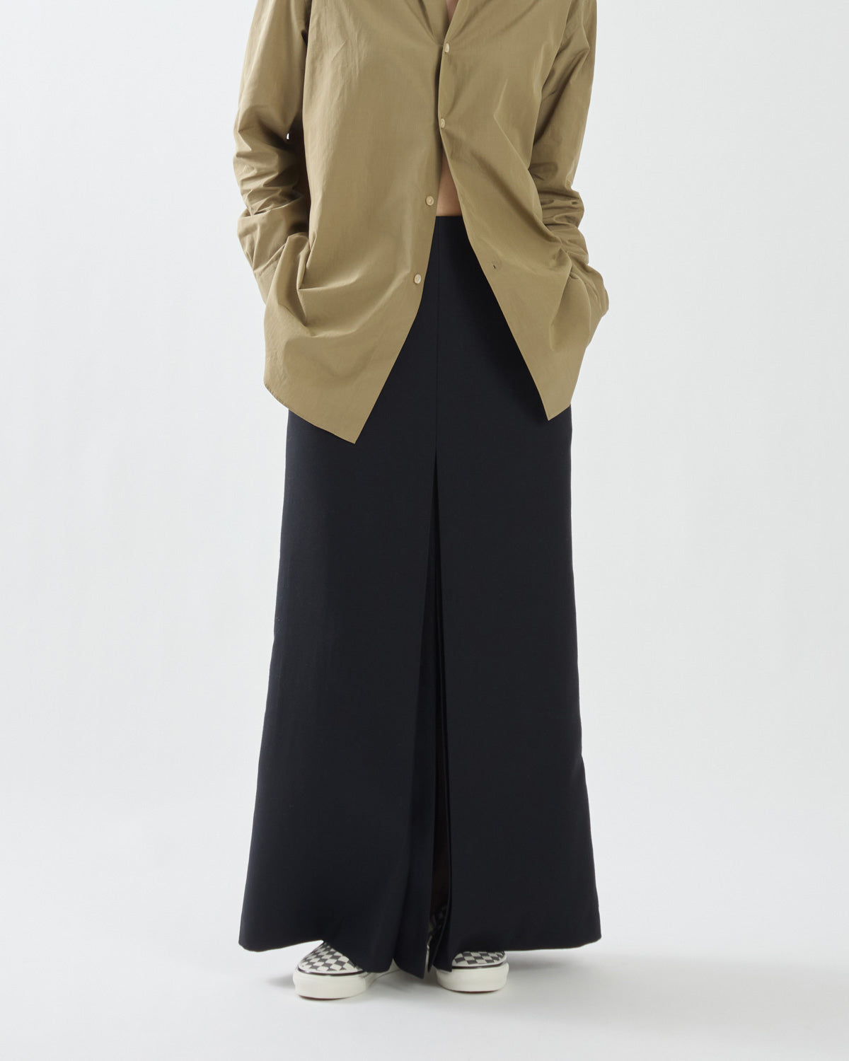 TENSE WOOL DOUBLE CLOTH SLIT SKIRT