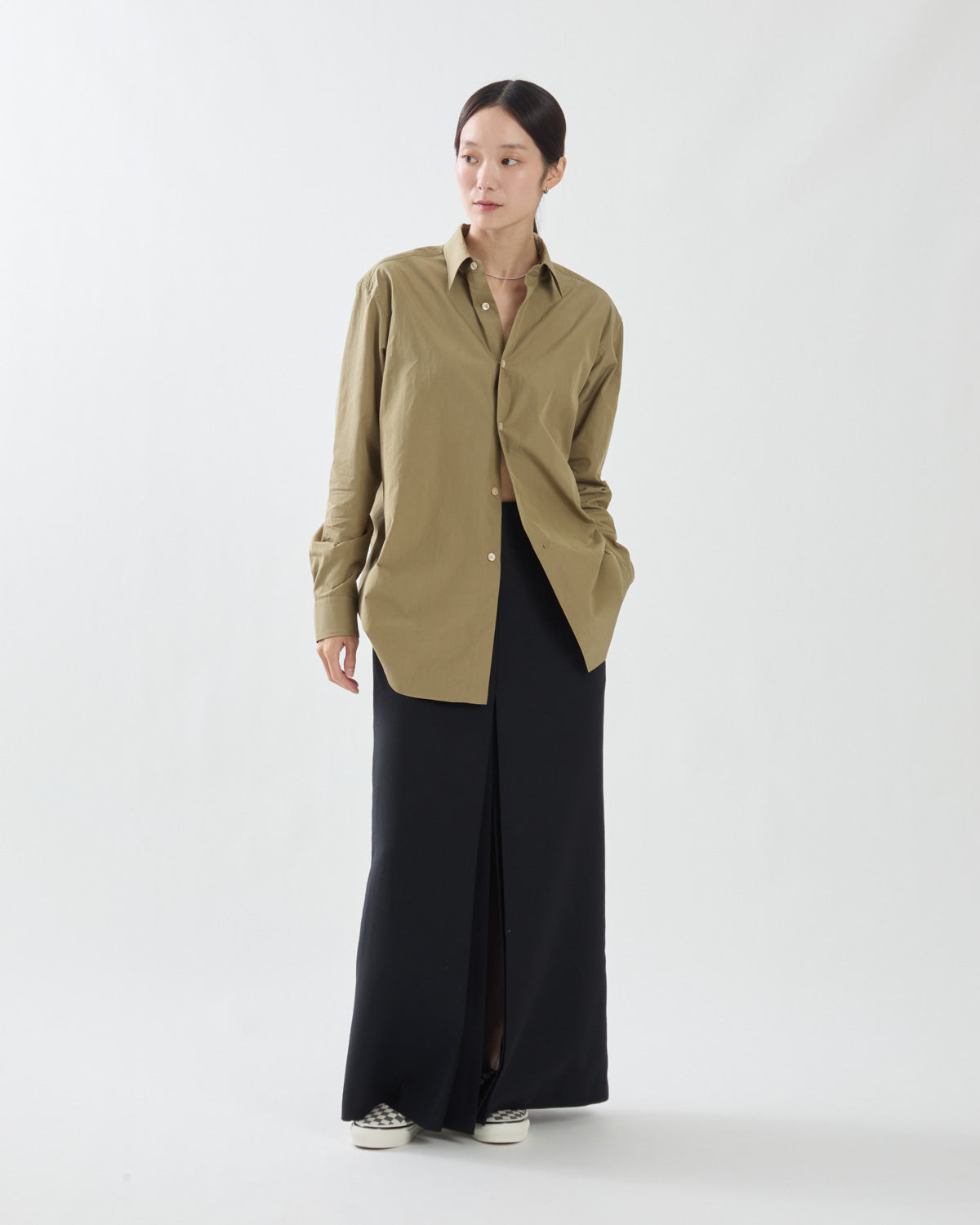 TENSE WOOL DOUBLE CLOTH SLIT SKIRT