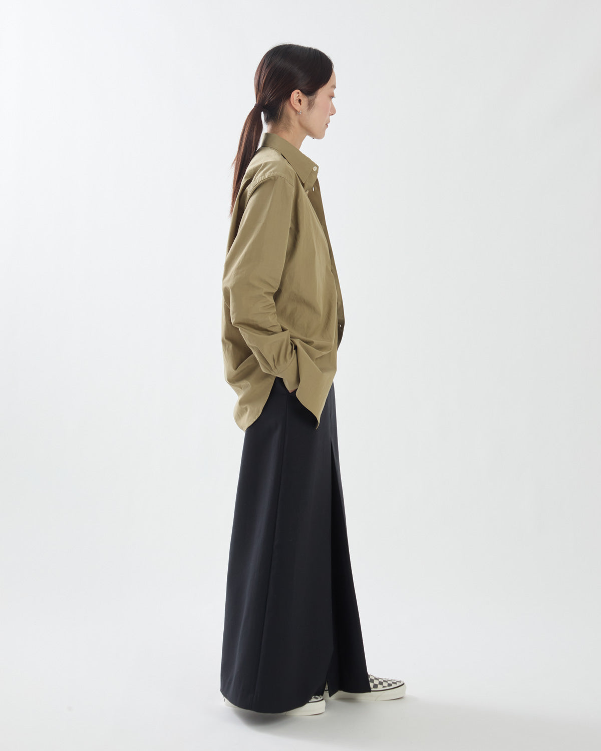 TENSE WOOL DOUBLE CLOTH SLIT SKIRT