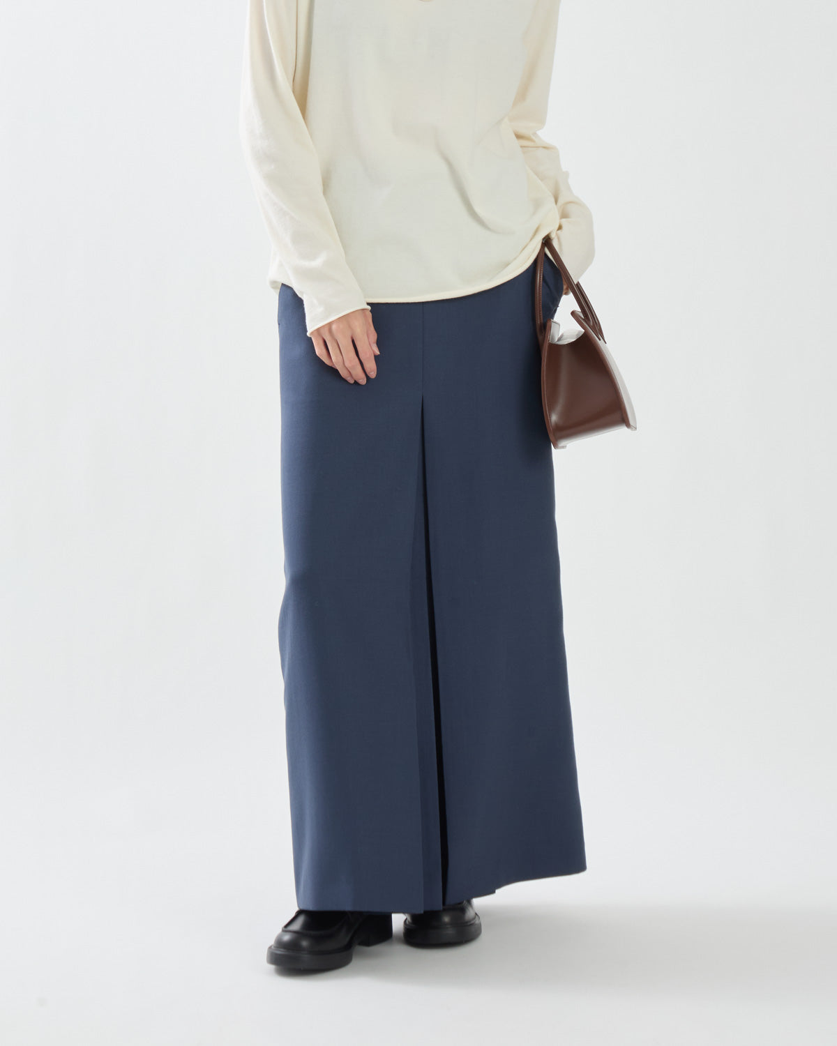TENSE WOOL DOUBLE CLOTH SLIT SKIRT