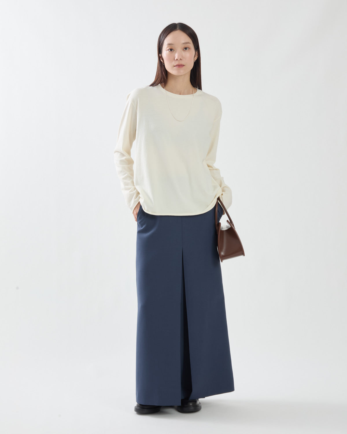 TENSE WOOL DOUBLE CLOTH SLIT SKIRT