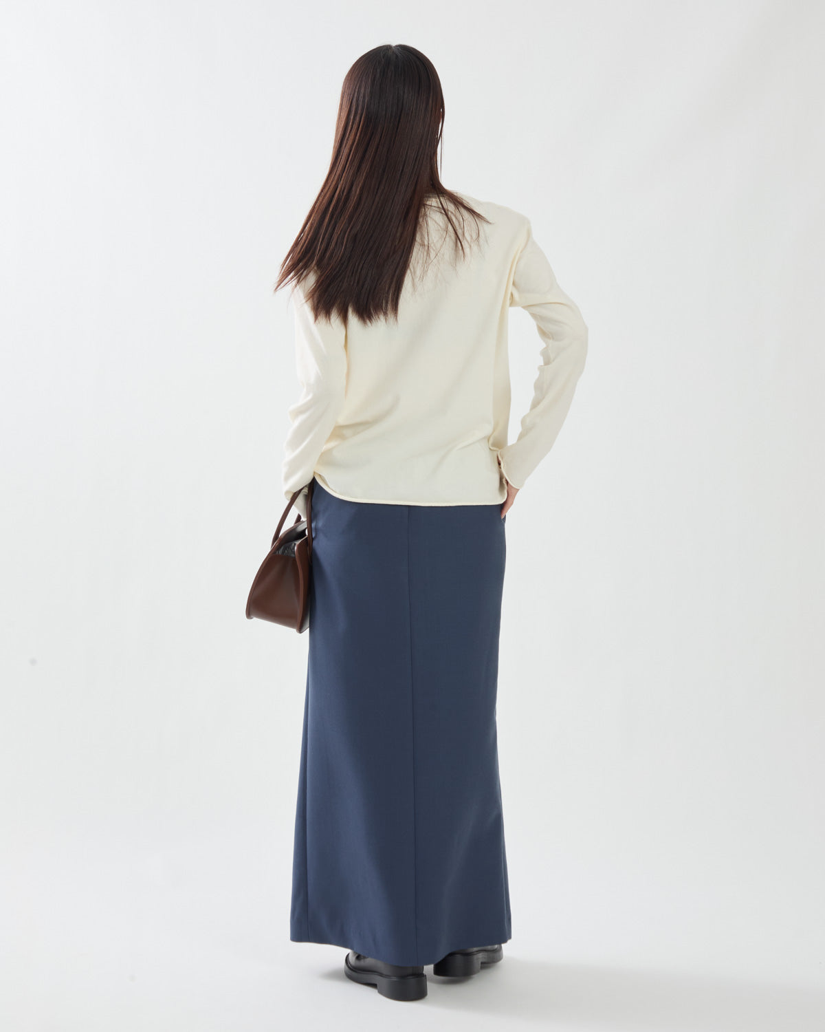 TENSE WOOL DOUBLE CLOTH SLIT SKIRT