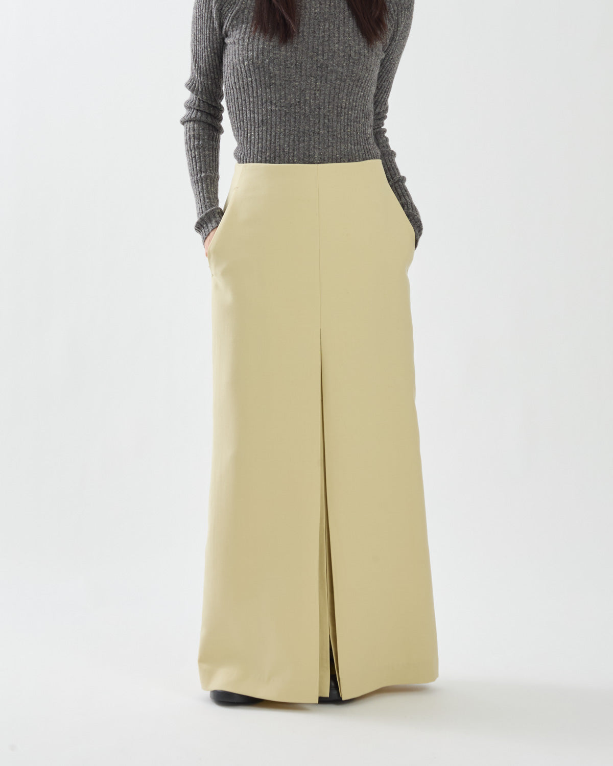 TENSE WOOL DOUBLE CLOTH SLIT SKIRT