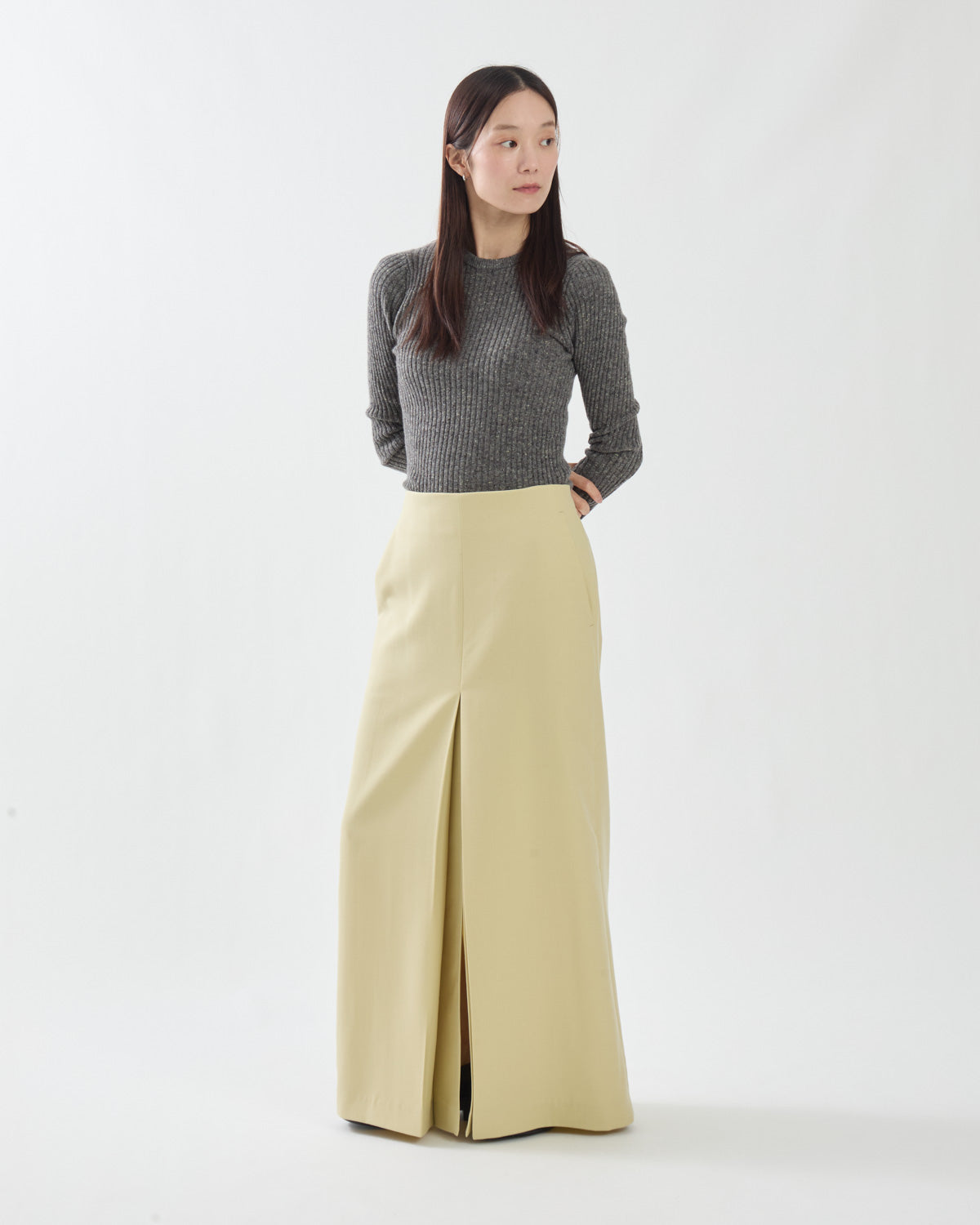 TENSE WOOL DOUBLE CLOTH SLIT SKIRT