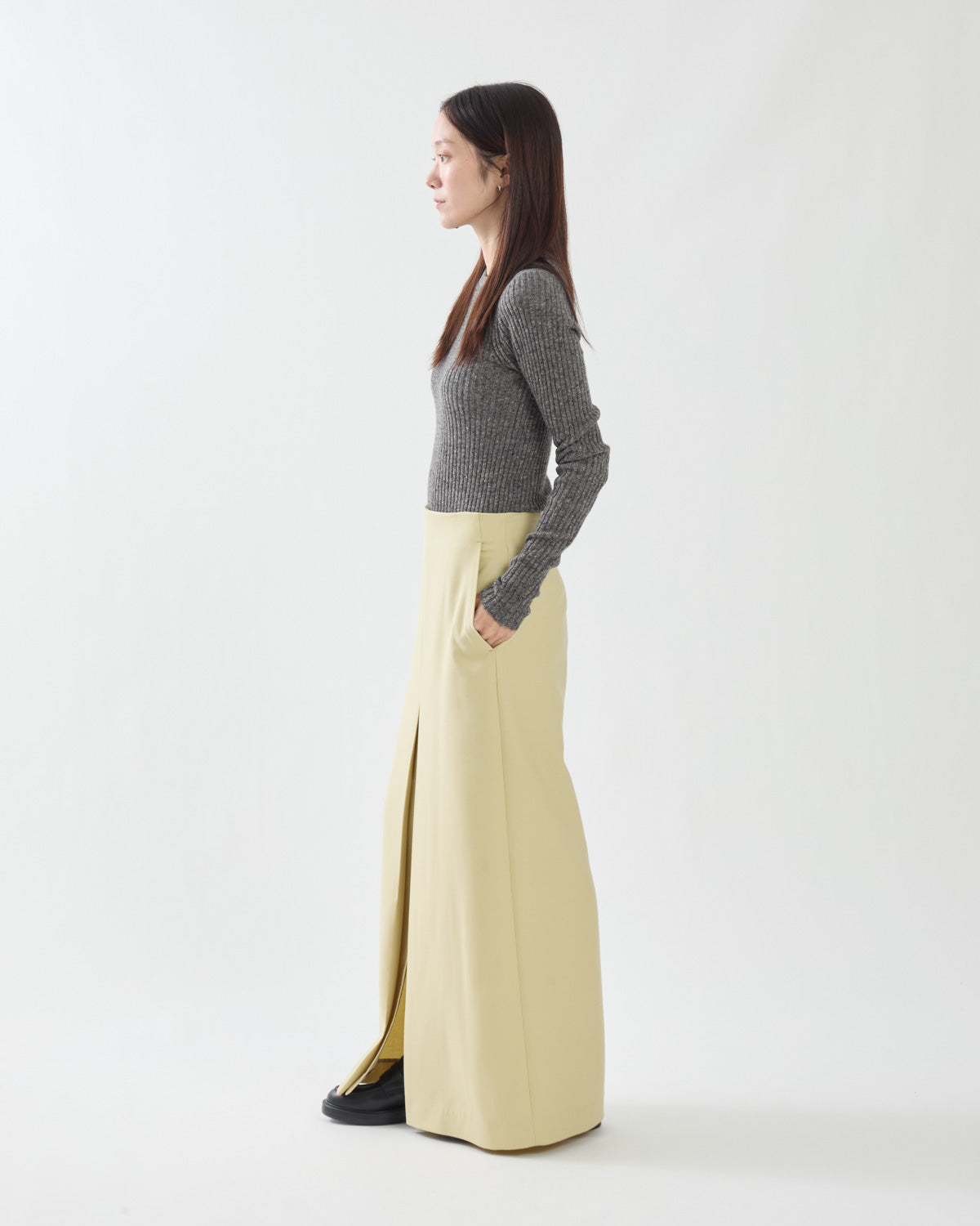 TENSE WOOL DOUBLE CLOTH SLIT SKIRT