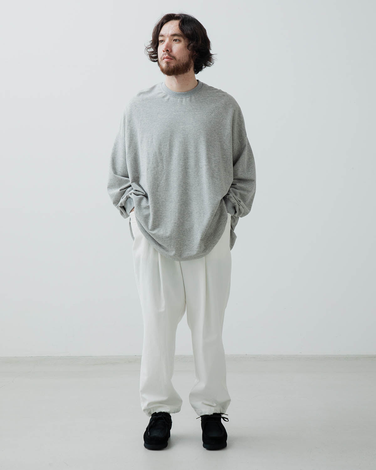 WIDE TAPERED EASY PANTS (HERRINGBONE)