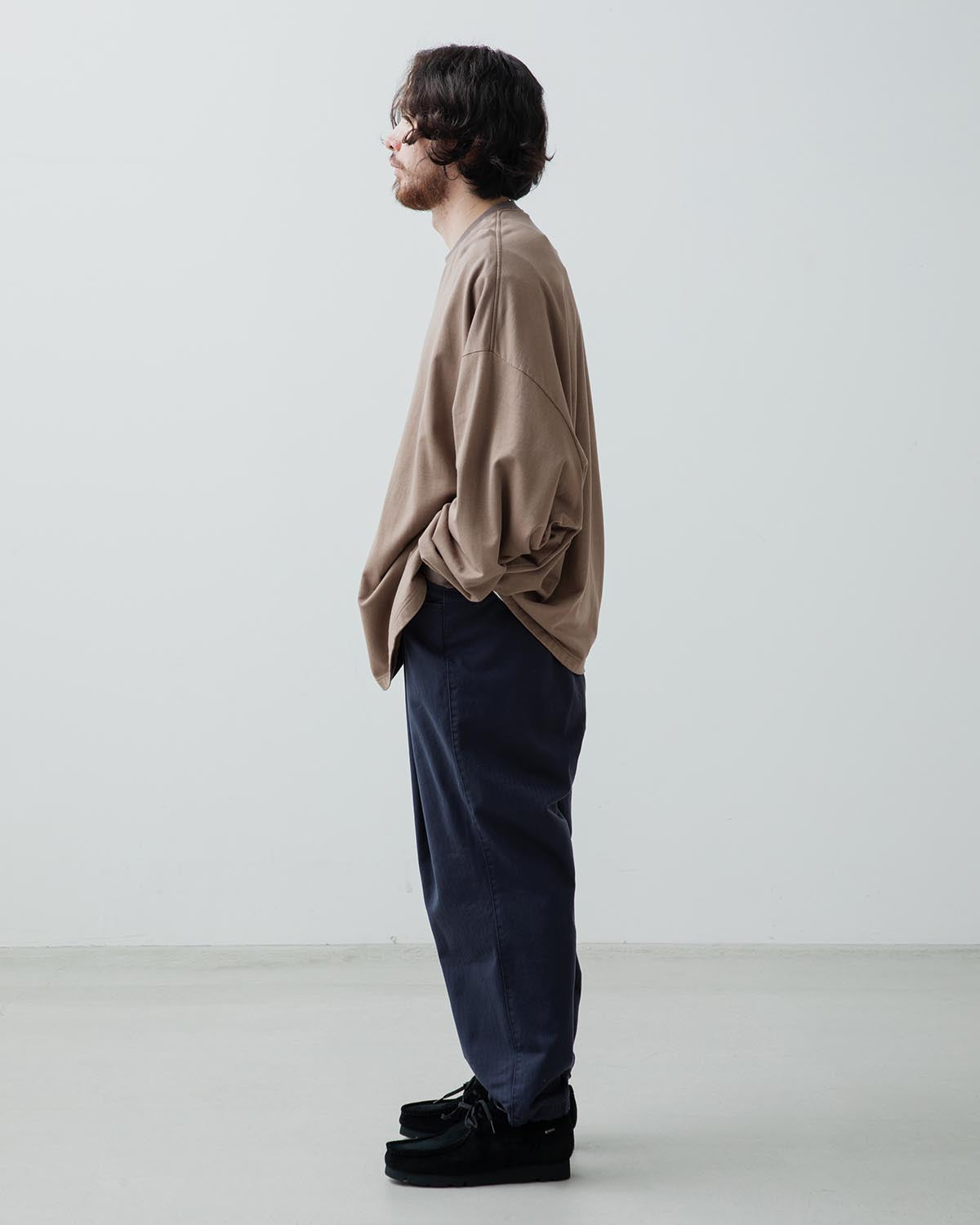 WIDE TAPERED EASY PANTS (HERRINGBONE)