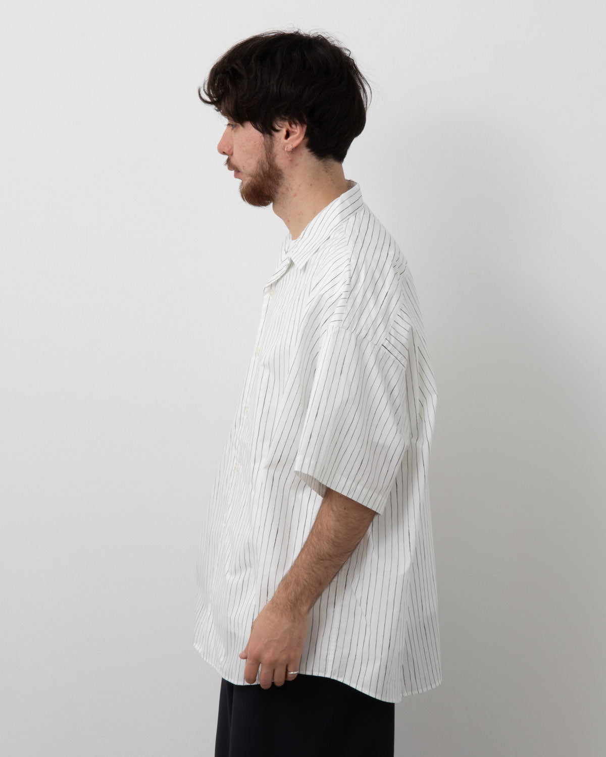 COTTON STRIPE OPEN COLLAR SS SHIRT