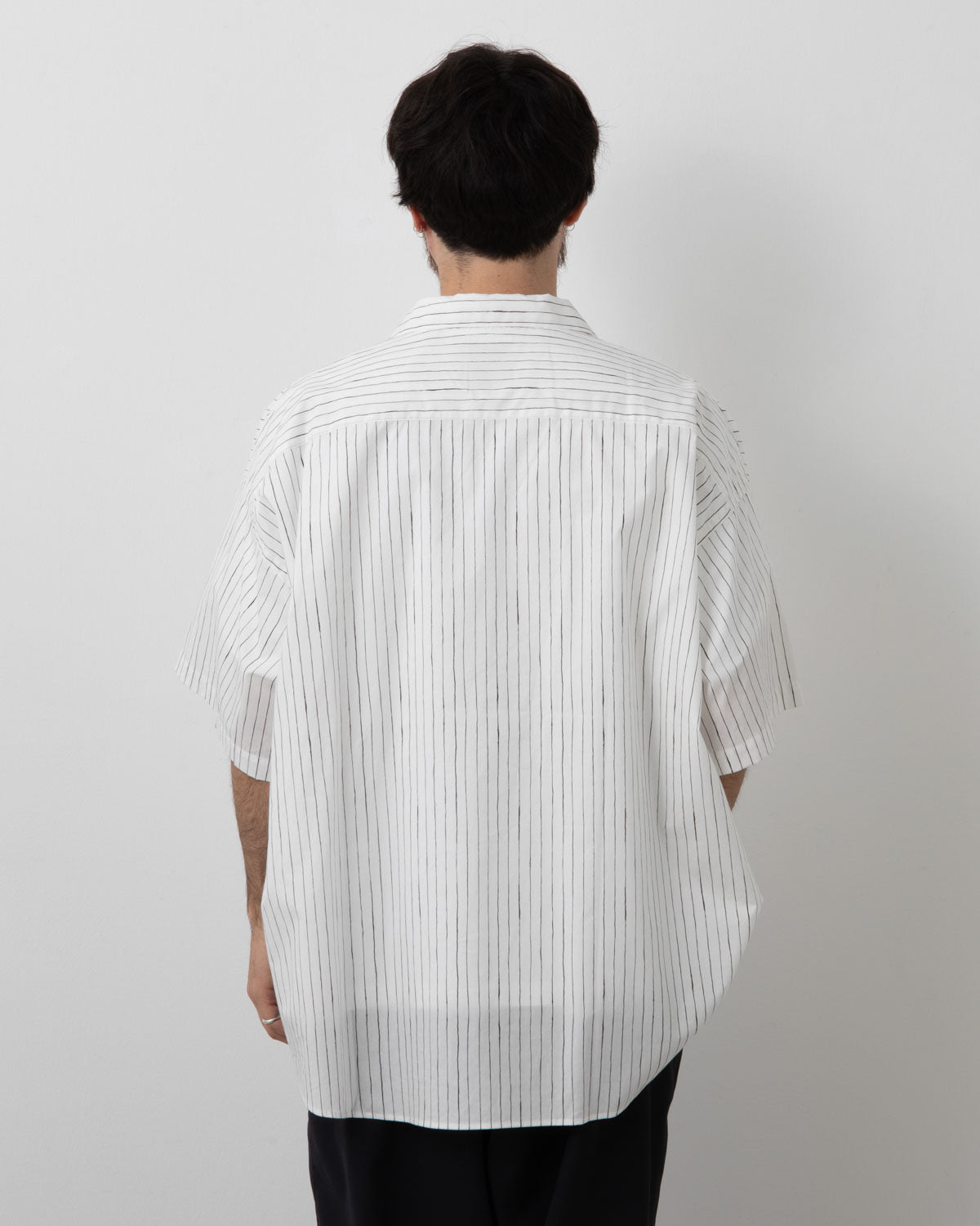 COTTON STRIPE OPEN COLLAR SS SHIRT