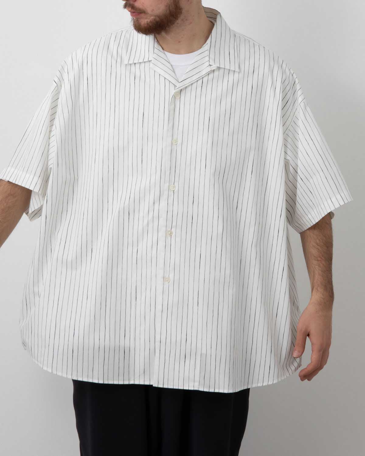COTTON STRIPE OPEN COLLAR SS SHIRT