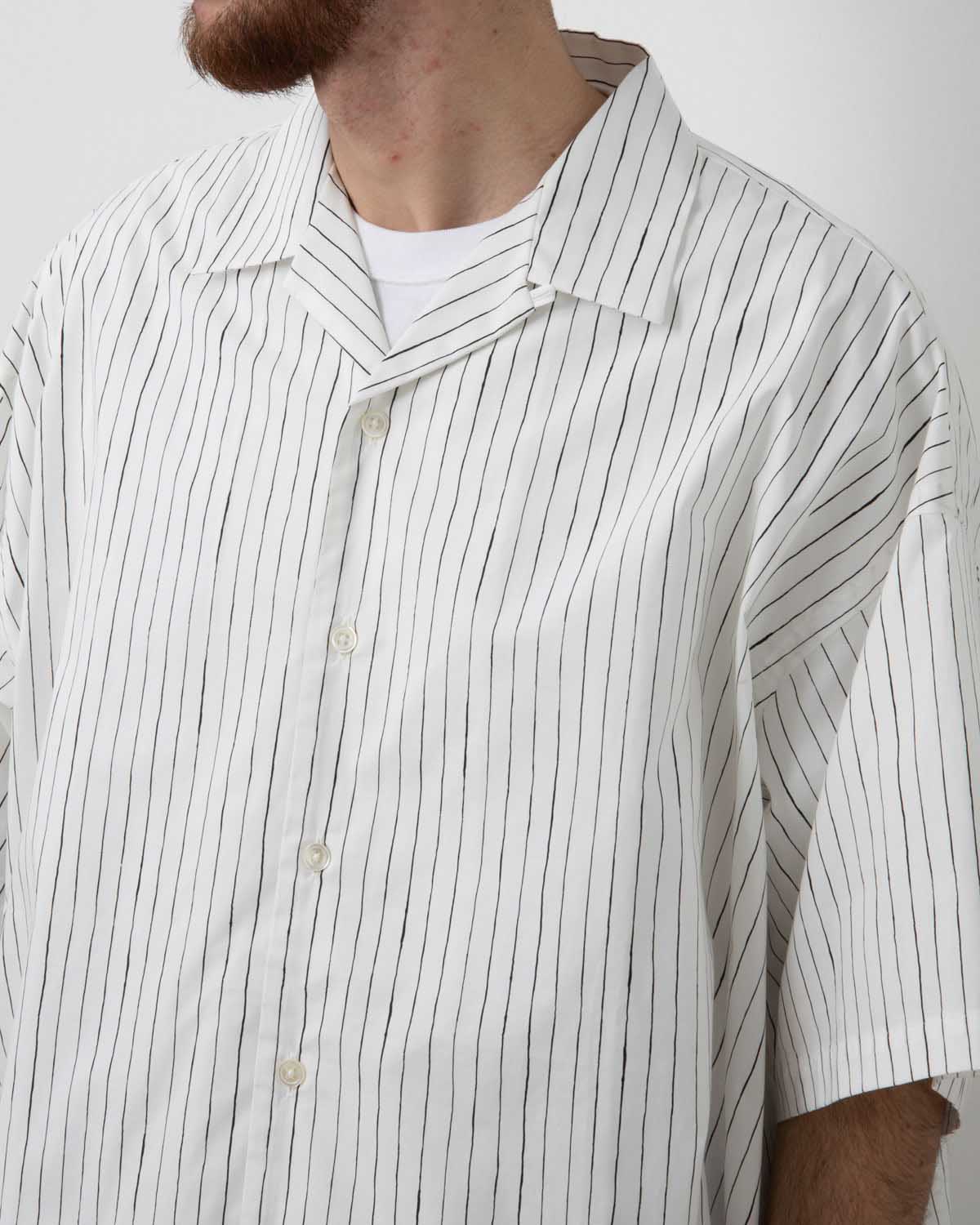 COTTON STRIPE OPEN COLLAR SS SHIRT