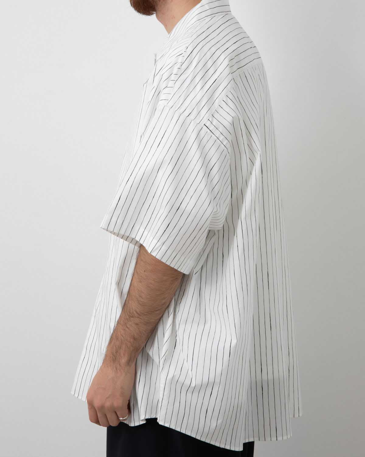 COTTON STRIPE OPEN COLLAR SS SHIRT