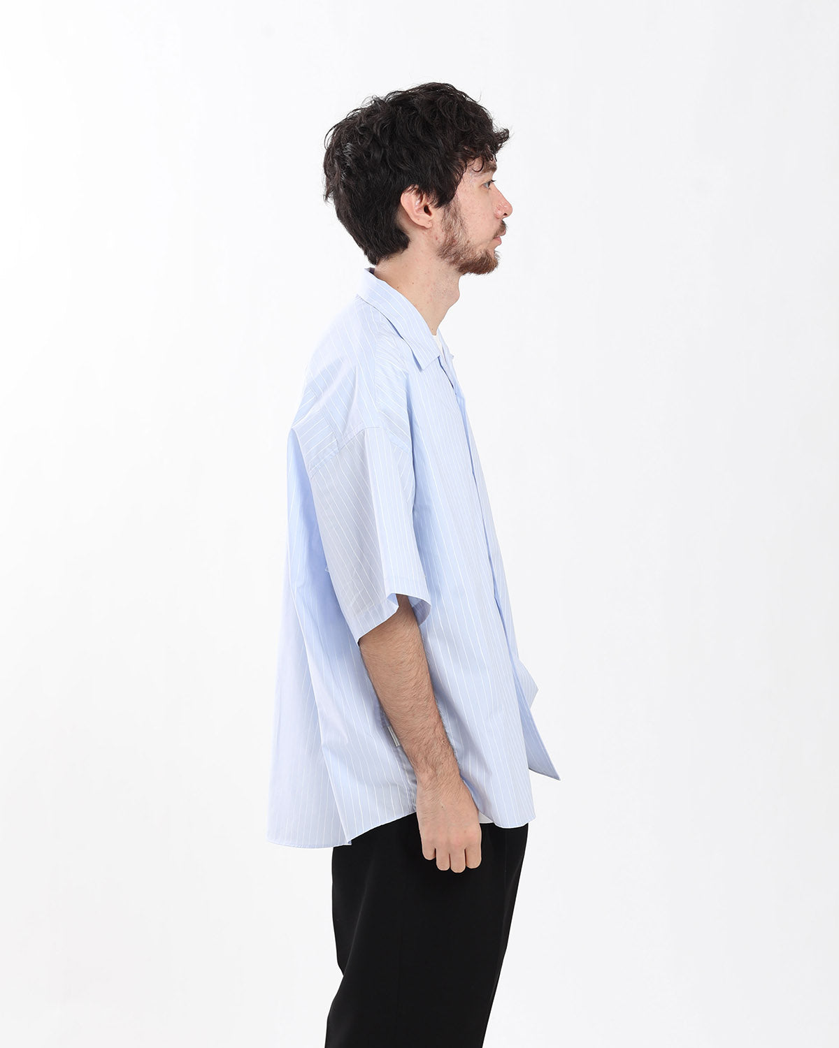 COTTON STRIPE OPEN COLLAR SS SHIRT