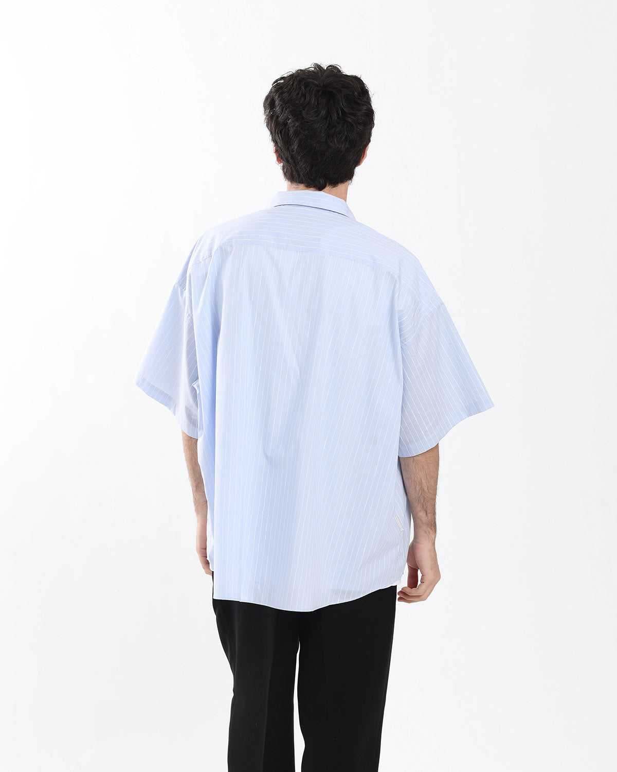 COTTON STRIPE OPEN COLLAR SS SHIRT