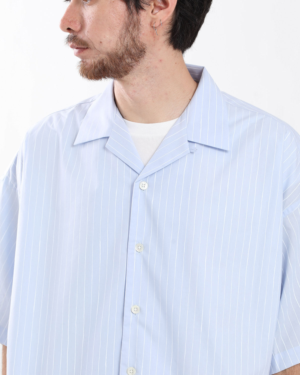 COTTON STRIPE OPEN COLLAR SS SHIRT