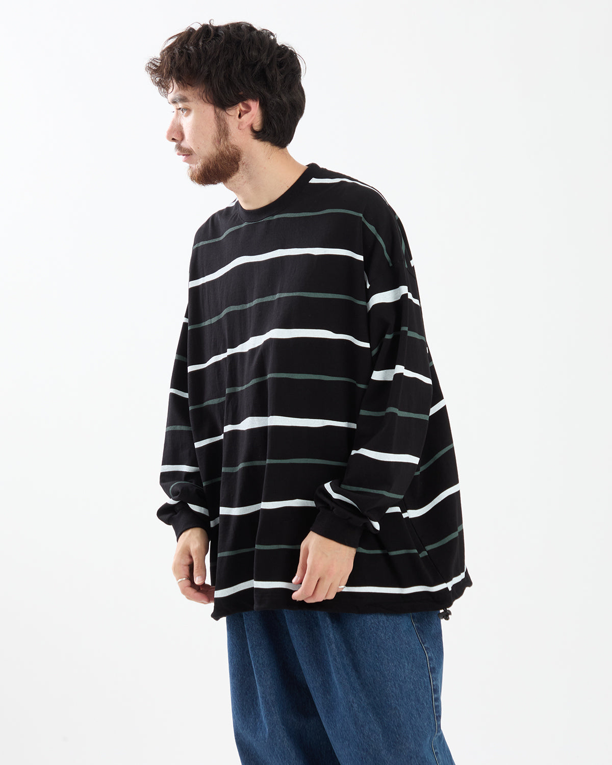 SUPER BIG STRIPE LS TEE (W/DRAWSTRINGS)