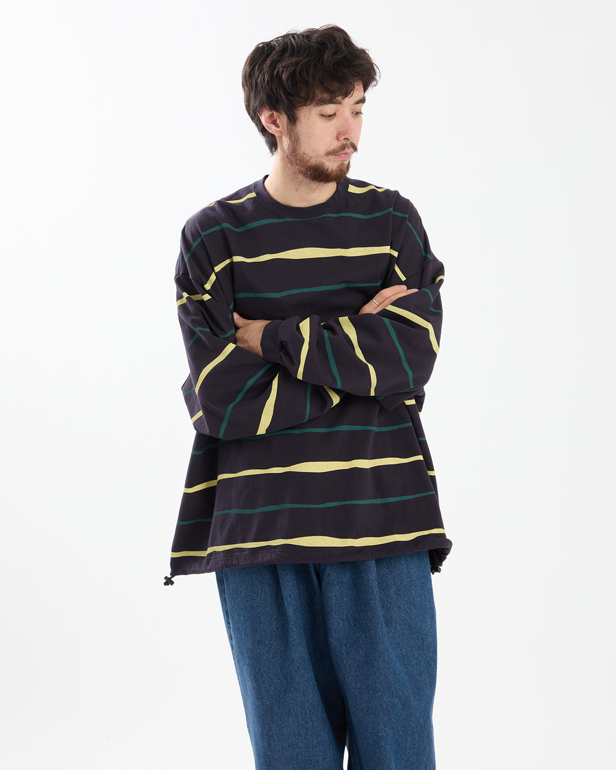 SUPER BIG STRIPE LS TEE (W/DRAWSTRINGS)